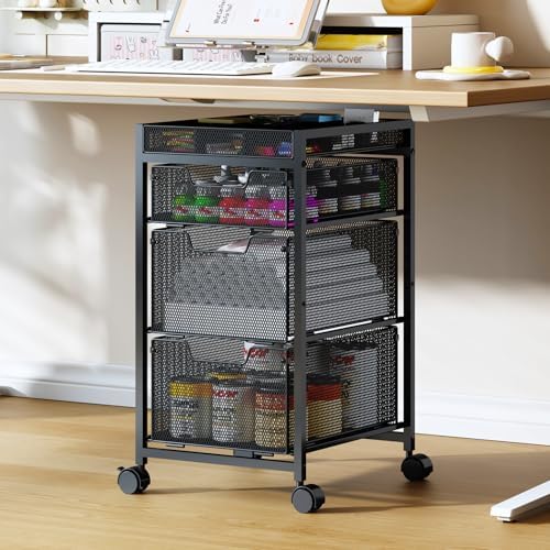 Rolling Utility Cart with 3 Drawers, Craft Organizer and Storage with DIY Divider, Lockable Wheels, Multi-Functional Storage for Art Supplies, Store for Brushes & Paints & Small Parts(Patent Pending) by Hayexiha