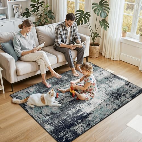 RELEANY Washable 4'x6' Abstract Area Rug for Living Room Teal Black - Image 2