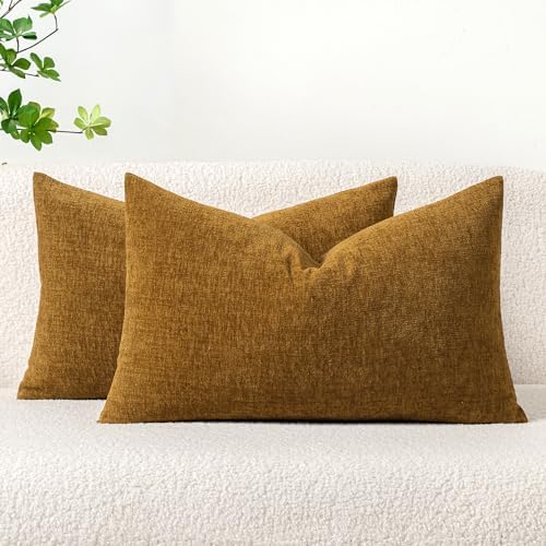 MIULEE Soft Chenille Lumbar Throw Pillow Covers Mustard 12x20 Pack of 2 by MIULEE