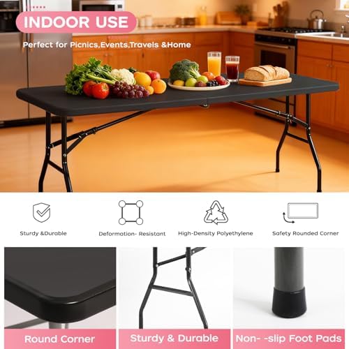 FDW | 8FT Folding Table | Black | Portable Plastic Table - Image 5