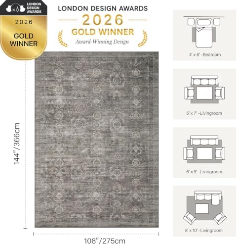 Rugxara 9x12 Area Rugs for Living Room Large Washable Rug, Taupe/Grey - Image 2