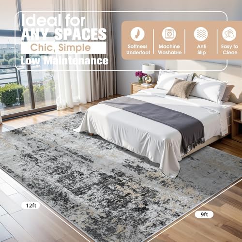 9x12 Area Rugs for Living Room Washable Bedroom Dining Room Black Grey Gold - Image 2