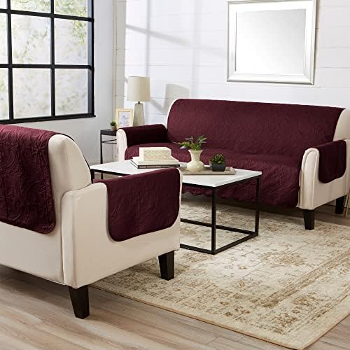 Great Bay Home Reversible Sofa Cover - Washable Slipcover Furniture Protector with Elastic Straps - Perfect for Kids & Pets - Quilted & Stitched Detail (Wine/Light Grey) - Image 5