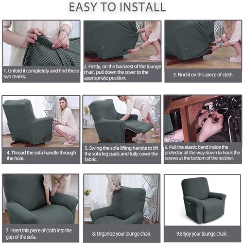 KEKUOU Recliner Chair Covers, 1-Piece Lazy Boy Recliner Covers,Grey - Image 5
