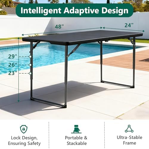 Folding Table 4FT Heavy Duty Plastic Table with Handle, Foldable&Portable, Fold-in-Half Utility Tables for Outdoor, Dining, Wedding, Events, Indoor, Picnic, Camping, Party, Black - Image 5
