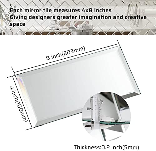Peel and Stick Mirror Tiles, 4x8 Inch Beveled Mirror Subway Tiles for Kitchen Backsplash Bathroom Wall 26 Pcs - Image 4