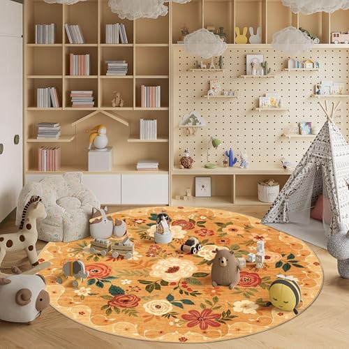 DUKINO 6ft Round Rug, Soft Washable Circle Rug for Bedroom Non Slip, Orange - Image 4