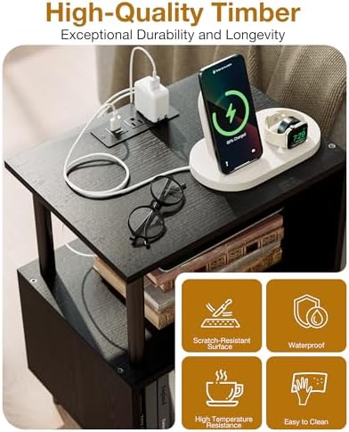 Frylr Small Side Table, End Table and Nightstand with 3-Tier Wood Shelves, Sturdy Metal Frame with 44 LBS Capacity per Shelf, Easy to Assemble for Living Room or Bedroom,Dark Oak - Image 4