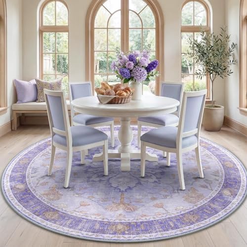 RELEANY Washable Area Rug, Round 7ft, Purple by RELEANY