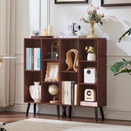LEYAOYAO 5 Cube Bookshelf, Mid-Century Modern Book Shelf with Legs, Walnut - Image 4