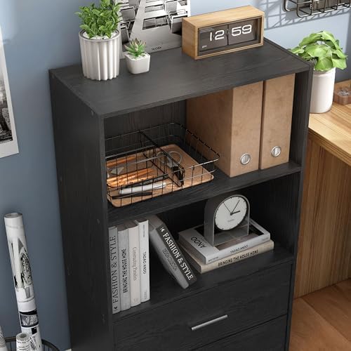 Homes: Inside + Out Apexa 2-Tier Cube Storage Organizer Shelves, Stackable Wood Bookcase Fits Cubby Bins for Organization, Dorm Teen Room Decor & Home Office, Black - Image 2