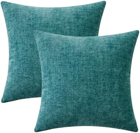 MIULEE Soft Chenille Euro Throw Pillow Covers Teal 22x22 Inch Pack of 2 by MIULEE
