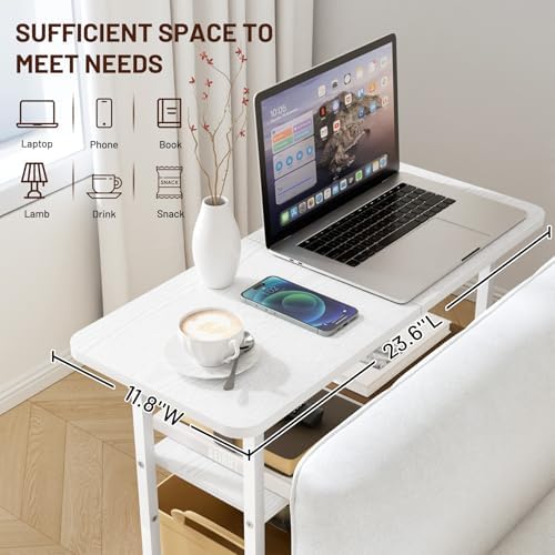 SLEEPING LAMB Side Table for Living Room, 3-Tier End Table for Small Space with Wide Storage Tabletop, Elegant White Narrow Nightstand for Bedroom, Sofa Couch - Image 4
