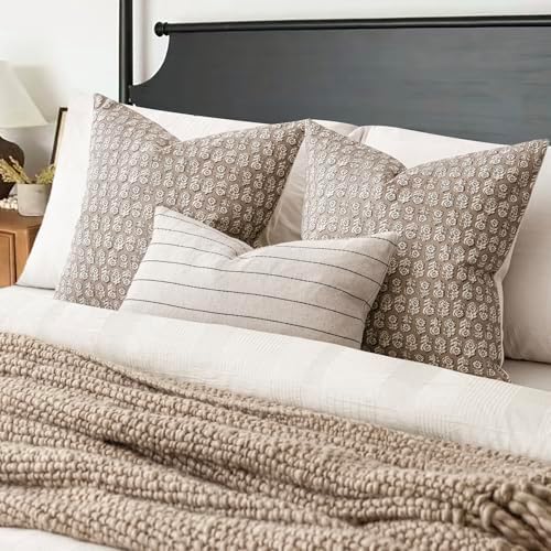 Foindtower Decorative Floral Print Throw Pillow Covers 20×20 Inch,Tan Taupe - Image 5