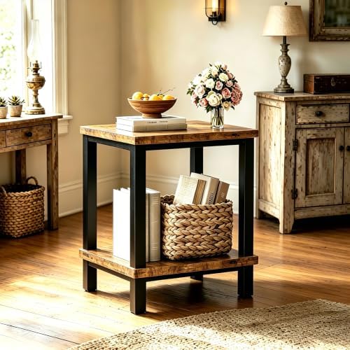 MMEOLUOOK Large End Table Square Side Table Modern Sofa Table 20 Inch Industrial Coffee Table NightStand with 2-Tier Storage Shelf for Living Room Bedroom Rustic Brown MLBZ06R - Image 5
