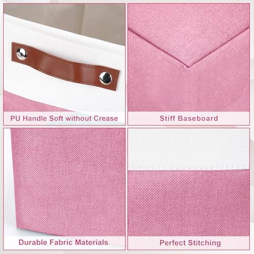 Bagnizer Storage Bins Large Fabric Storage Baskets for Shelves 3 Pack, Decorative Linen Closet Baskets with Handles for Organizing, Shelf, Clothes, Home, Office, 15x11x9.5Inches (Pink&White) - Image 5