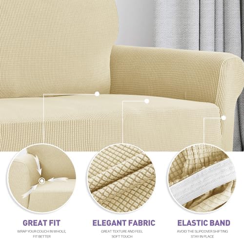 ZNSAYOTX Super Stretch Chair Slipcover Universal Sofa Chair Covers for Living Room Dogs Pet Furniture Protector Spandex Armchair Slipcovers with Anti Slip Foam Sticks (Beige, Chair) - Image 3