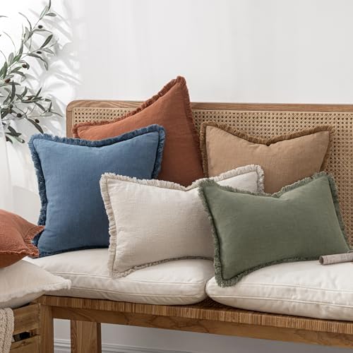 MIULEE Linen Fringe Decorative Euro Throw Pillow Covers Blue Ashes 28x28 - Image 3