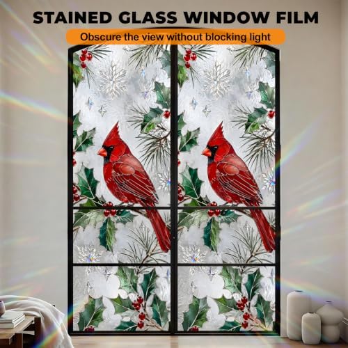BVBOX Window Privacy Film Frosted Glass Window Sticker Window Film Static Glass Cling Tint Non-Adhesive for Home Door Decorative Frosting Cover 17.5 X 78.7 inch (1, Cardinal Pine, 17.5W X39.3L) - Image 2