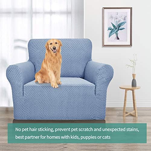 YEMYHOM Couch Cover Latest Jacquard Design High Stretch Sofa Chair Covers for Living Room, Pet Dog Cat Proof Armchair Slipcover Non Slip Magic Elastic Furniture Protector (Small, Light Blue) - Image 2