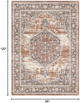 Washable Rug 8x10 Area Rugs: Super Soft Ultra-Thin Carpet - Non-Slip Backing Rugs for Bedroom Dining Room - Stain Resistant Vintage Large Area Rug 8'x10' Brick - Image 2