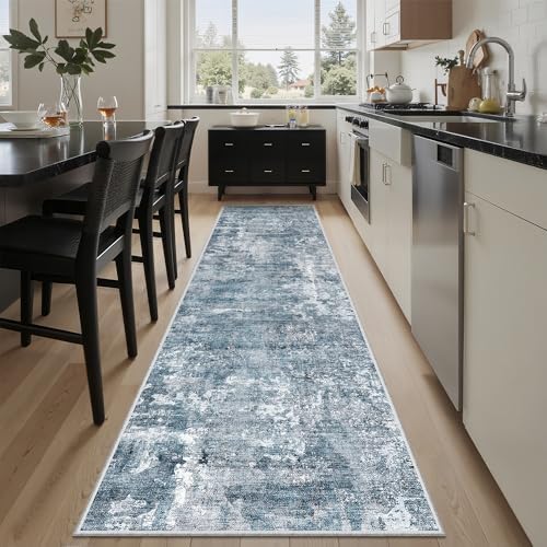 Soalmost Abstract Runner Rug 2x8 Washable Hallway Kitchen Runners Blue/Grey by Soalmost