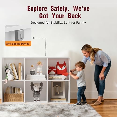 Book Shelf, Wooden Cube Storage Organizer with 11" Open Cubes, Stackable Modular Bookcase for Room Divider Storage, 2 Tier Bookshelf for Living Room, Bedroom, Office (White, 6-Cube) - Image 4