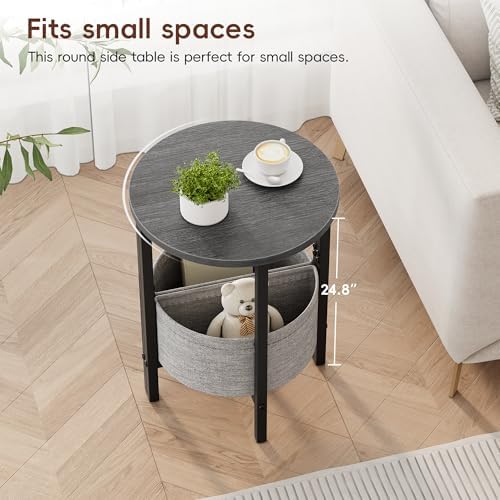 Vagusicc Small Round Side Table End Table, Tall Accent Table with Storage Basket, Set of 2 Half Round Table Half Moon Tables, Coffee Bedside Table Modern Nightstand for Living Room Bedroom Gray Walnut - Image 4