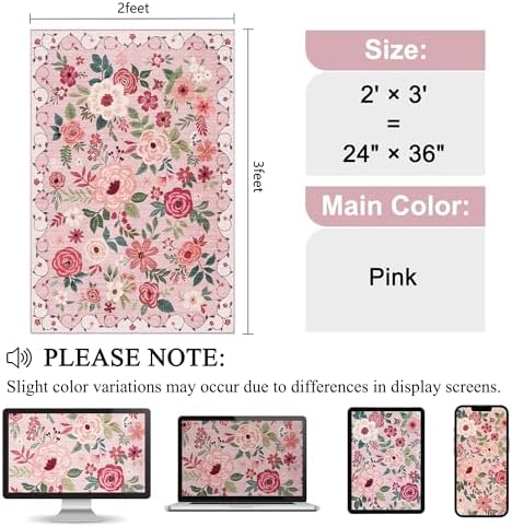 DUKINO 2x3 Entryway Rug, Floral Door Mat Soft Washable Rug Non Slip, Pink - Image 2