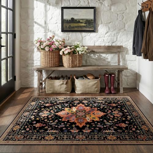 RELEANY Washable Area Rug, 5'x8', Black/Colorful - Image 3
