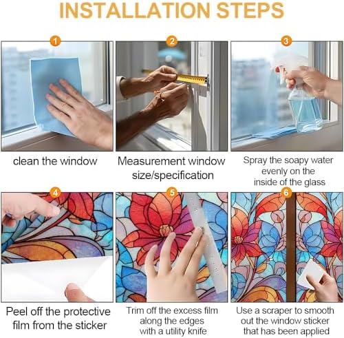 Cmialusie Floral Stained Glass Window Film 39.3 x 17.3 Inch Cling - Image 6