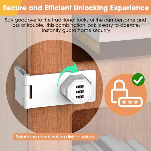 90 Degree Cabinet Locks with Combination, Mechanical Folding Door Latch, Keyless Password Rotary Hasp Latch Lock for Office File Cabinet, Drawers, Locker, Small Door, Cupboard (2, White) - Image 4