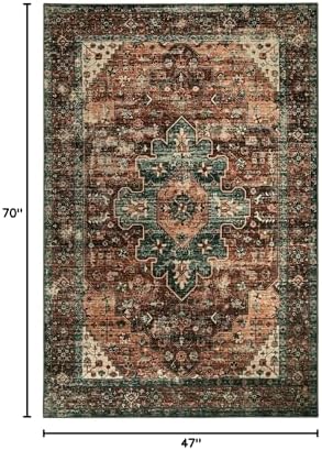Moynesa Ultra-Thin Washable Vintage Area Rug - 4x6 Living Room Rug for Bedroom Office, Non-Shed Non Slip Oriental Laundry Bathroom Mat Indoor Accent Floor Carpet for Entrance Kitchen Mudroom - Image 2