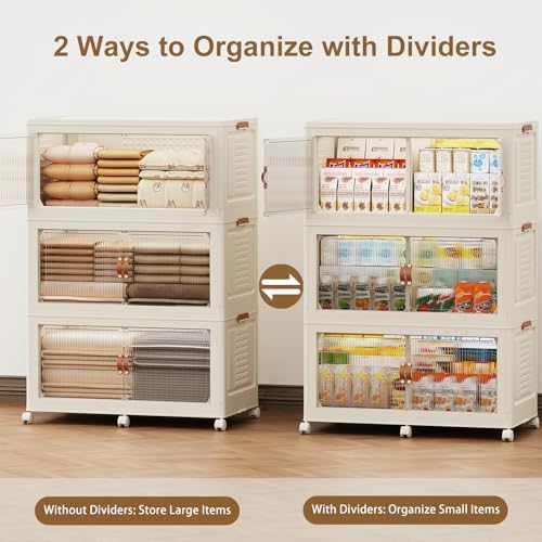 SAILUN 579Qt Stackable Storage Bins,Storage Cabinet with a Lid,3 Pack Cream - Image 5