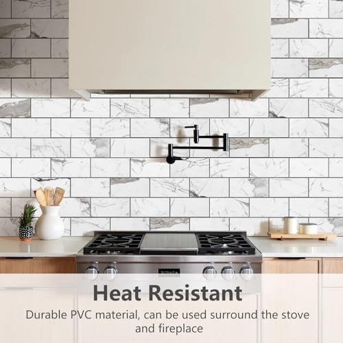STICKGOO Subway Tile Peel and Stick Backsplash, Glossy White Marble PVC Self Adhesive Tile Backsplash, Stick on Tile for Kitchen and Bathroom(10 Sheets) - Image 3