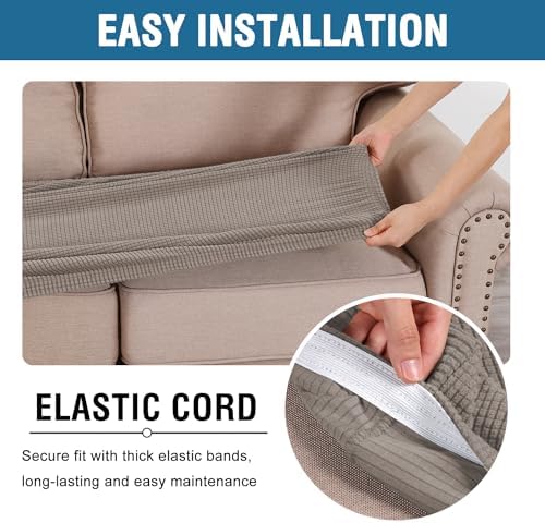 H.VERSAILTEX Super Stretch Individual Seat Cushion Covers Sofa Covers Couch Cushion Covers Slipcover Sets Thick Jacquard Textured Twill Fabric (1 Piece Sofa Cushion Cover, Taupe) - Image 5
