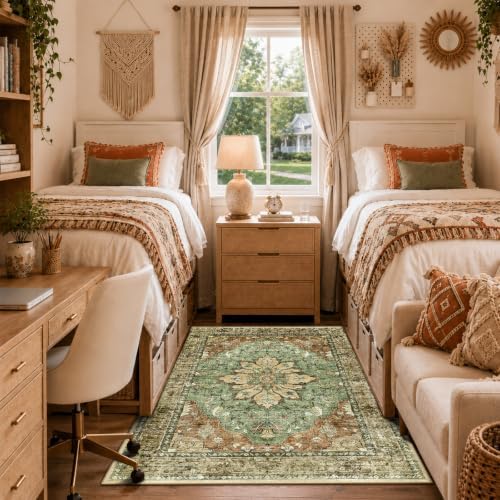 RELEANY Washable Area Rug, 3'x5', Brick/Brown/Green - Image 2