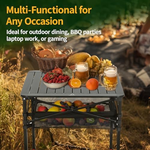 Nice C Aluminum Square Adjustable Height Camping Folding Table (16'' Small) - Image 5