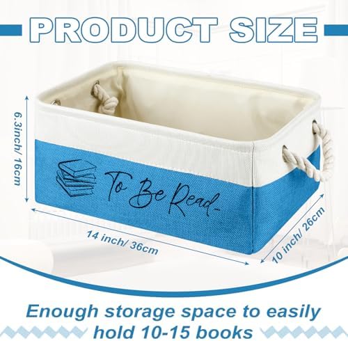 Marsui 1 Pcs TBR Basket Book Storage Bin Bookish Gifts, White Blue - Image 2