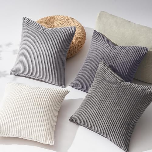 Topfinel 12x12 inch 4 Pack Decorative Throw Pillow Covers,Soft Velvet Modern Double-Sided Designs, Mix and Match for Home Fall Decor, Cushion Covers Set of 4 (Grey) - Image 5