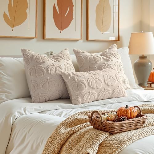 MIULEE Fall Pillow Covers Pumpkin Fall Decor 18x18 Beige - Image 4