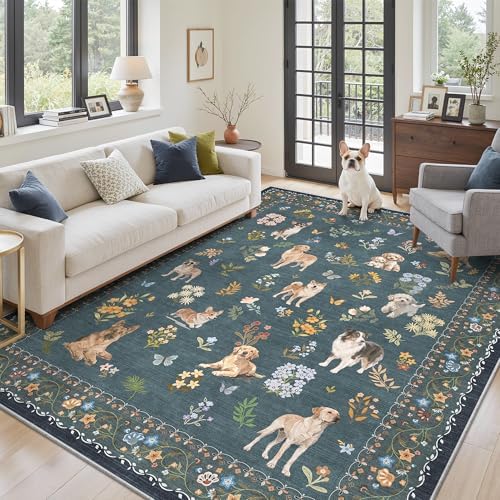 Soalmost Dog 6x9 Area Rugs for Living Room, Washable Soft Rug Navy Blue by Soalmost