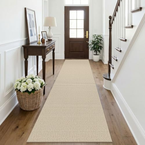 KOZYFLY Cotton Runners Rugs for Hallway 2.5'x10', Washable Runner Rug, Woven Non Slip Kitchen Runner, Braided Entryway Rug, Floor Carpet for Entry, Aisle, Hall, Ivory Beige by KOZYFLY