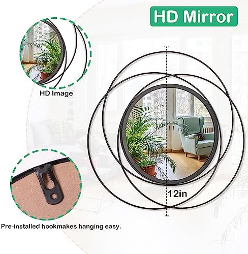 Black 3 Pcs Decorative Wall Mirror Circle Modern Mirror Round Art Ring Metal Mirrors Wall Decor Wall Mounted Mirror for Living Room Bedroom Dining Room Hallway Entryway 12" - Image 7