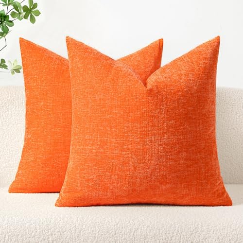 MIULEE Chenille Fall Throw Pillow Covers Bright Orange 20x20 Pack of 2 by MIULEE