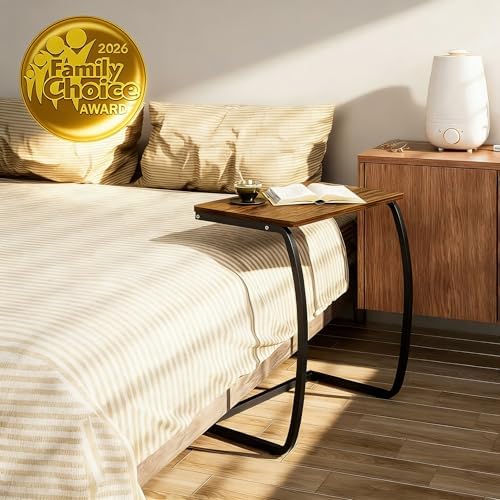 SRIWATANA Walnut C Shaped Side Table, Vintage End Table for Sofa Couch Bed - Image 2