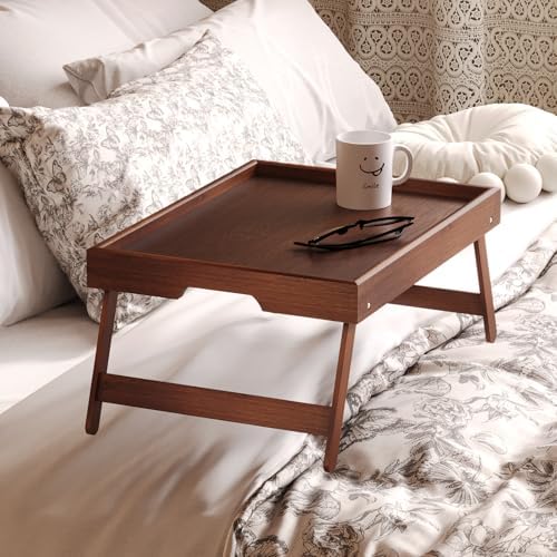 Fibogollo 4 Pack Bamboo Bed Tray Table with Folding Legs,Breakfast Trays,Serving Tray for Food and Snack,Laptop Trays for Working(Brown) - Image 3