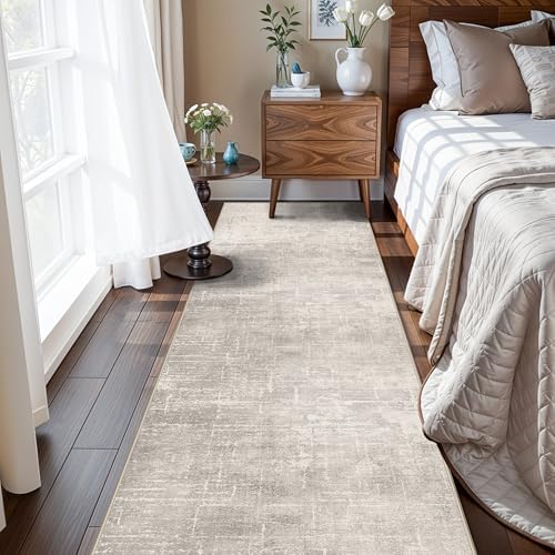Abstract 2x10 Kitchen Rug Runners - Washable 10ft Hardwood Sink Rugs Non-Slip Hallway Entryway Area Rug Soft Floor Mat Indoor Farmhouse Carpet for Bathroom Living Room Bedroom (2 X 10,Beige/Cream) by HYHAOYUNLAI