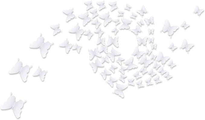 BBTO 48 Pcs 3D Butterfly Mirror Wall Decor,White | Butterfly Stickers,3 Sizes,for Birthday Party Cake,Room Nursery Bathroom Wall Decor,Removable Peel Stick,Reflective - Image 2