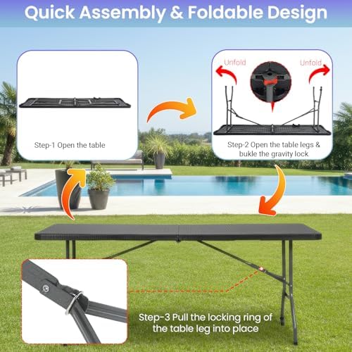 FDW | 6FT Folding Table | Black Ratten | Portable Plastic Table - Image 5